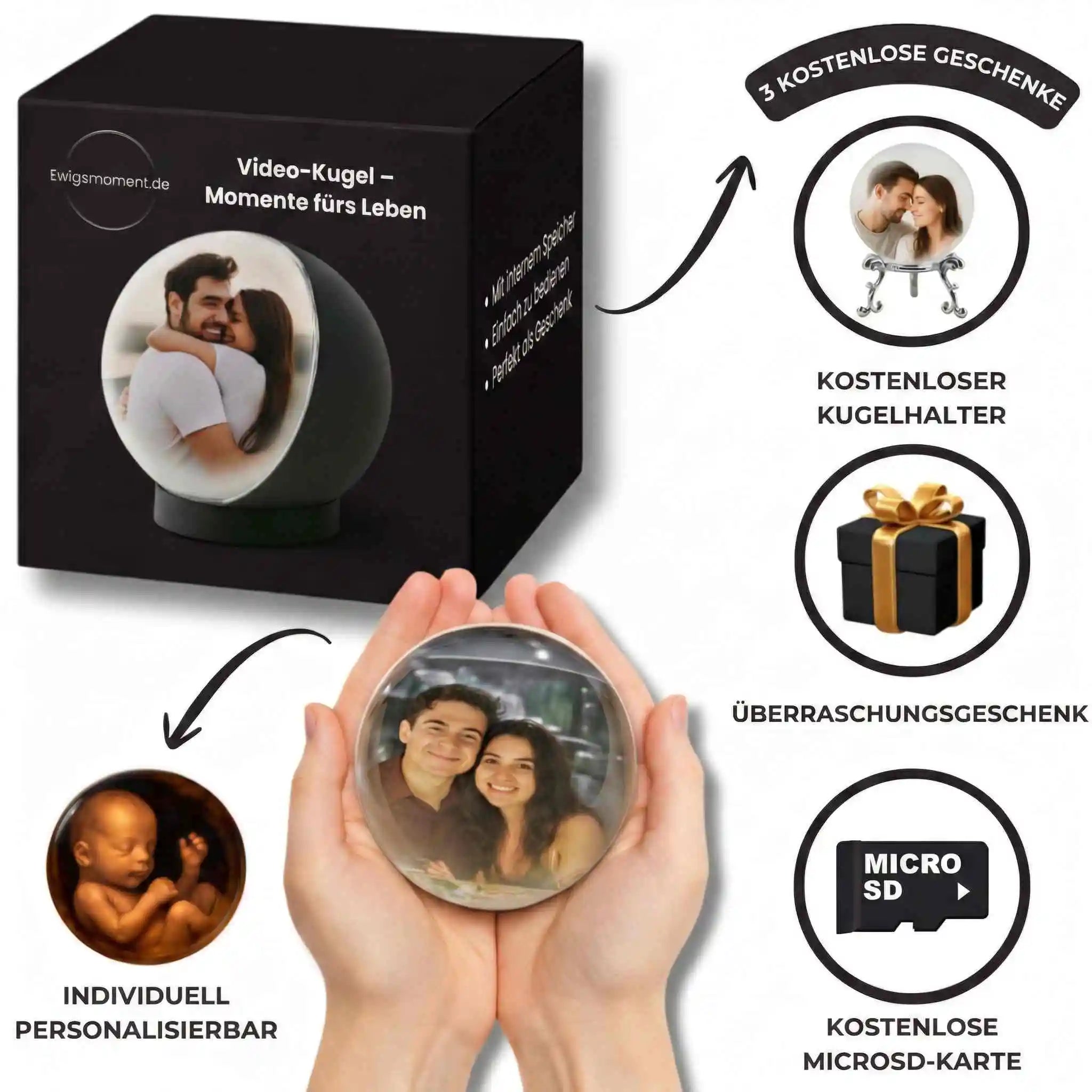 Video-Kugel™ Premium Set – Inkl. 3 Gratis-Zugaben: MicroSD, Basis & Überraschung