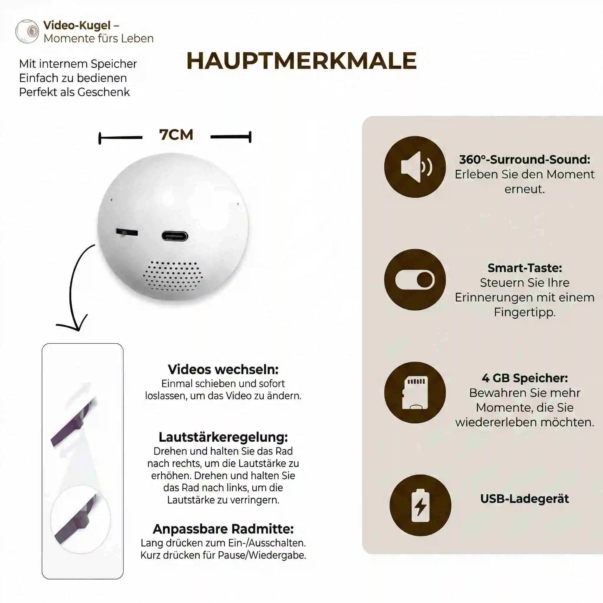 Video-Kugel™ Premium Set – Inkl. 3 Gratis-Zugaben: MicroSD, Basis & Überraschung